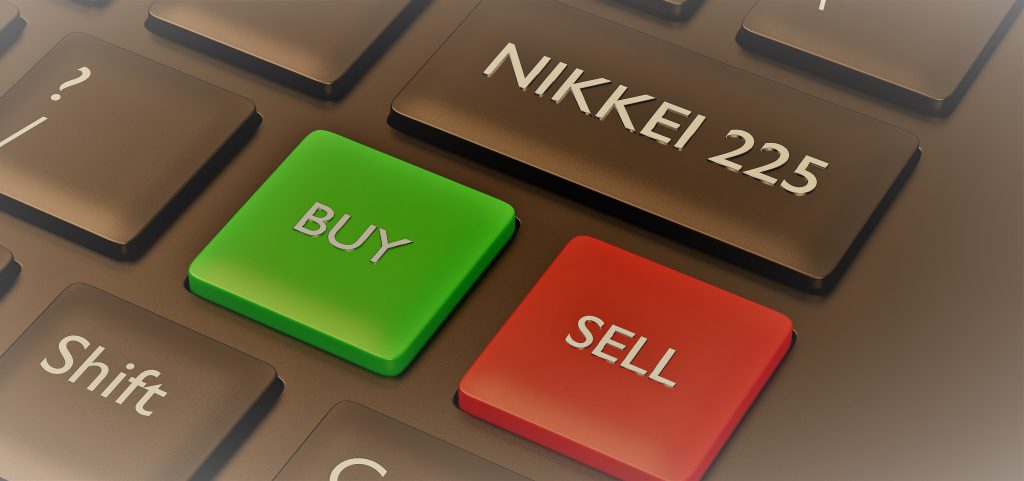 3d render closeup of computer keyboard with NIKKEI 225 index button. Stock market indexes concept.