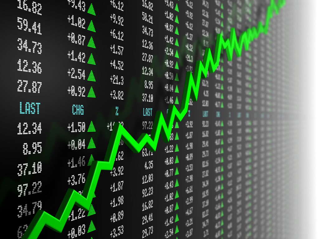 Financial_Stock market data with uptrend vector. 3d render.