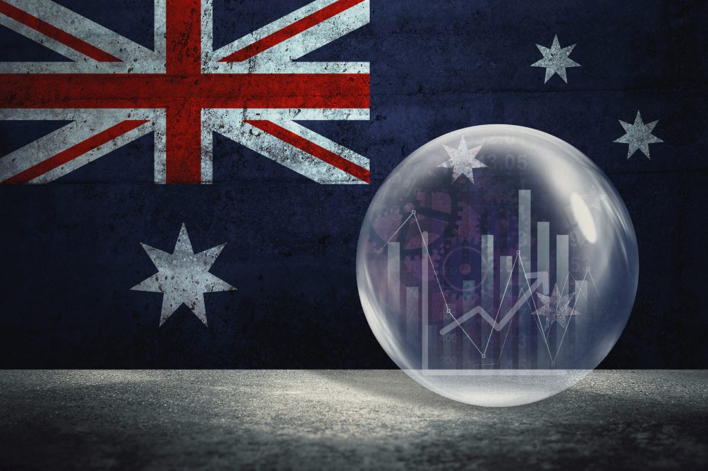 Financial bubble illustration with Australian national flag