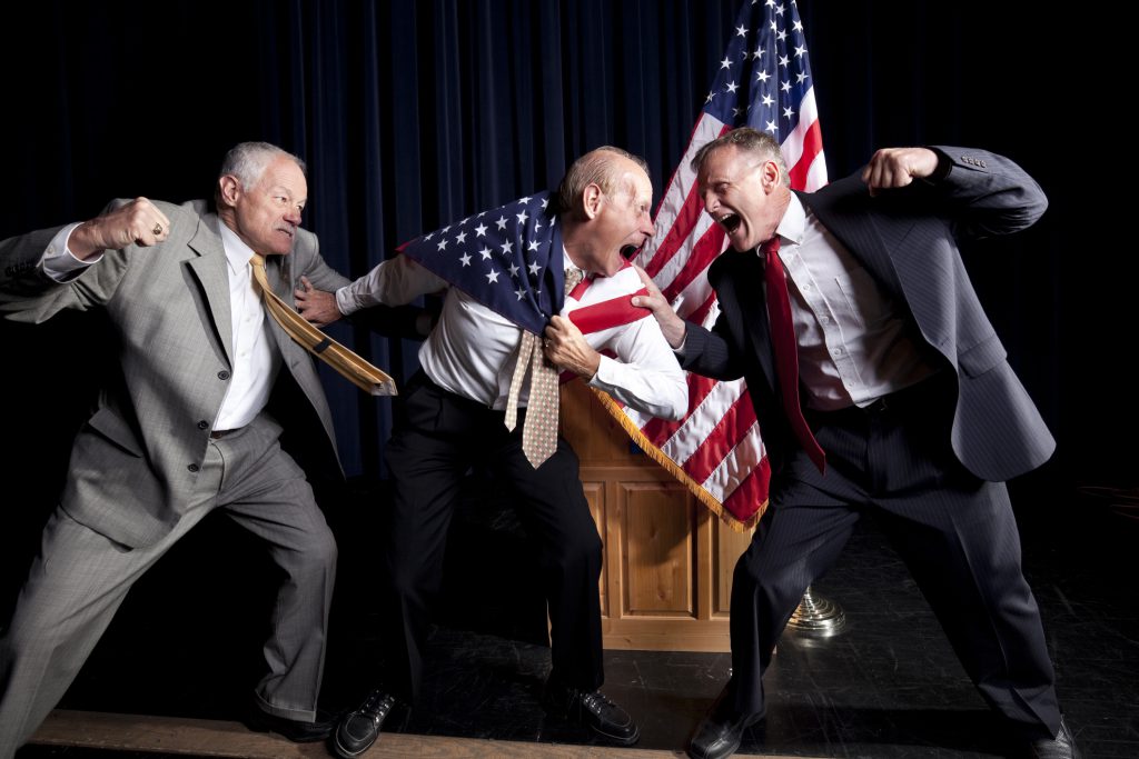 Three men fighting over politics