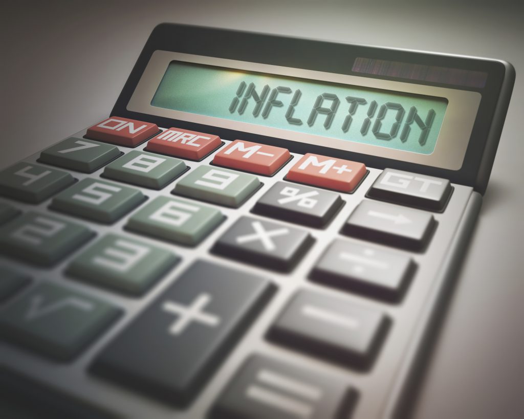 インフレ_Calculator with the word inflation, illustration.