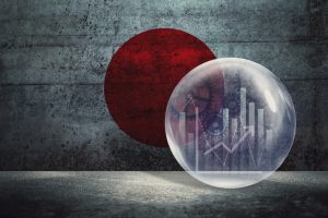 Financial bubble illustration with Japanese national flag