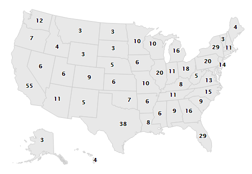 米国地図と各州の票数